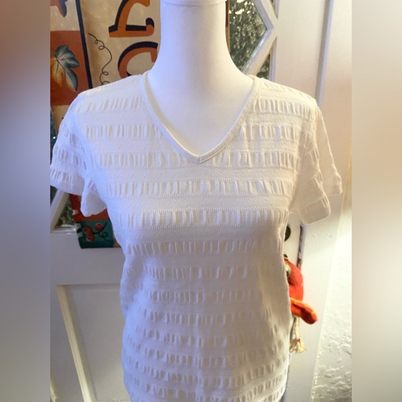 Liz Claiborne White Textured Short Sleeve V Neck Top🌼 - Picture 8 of 9
